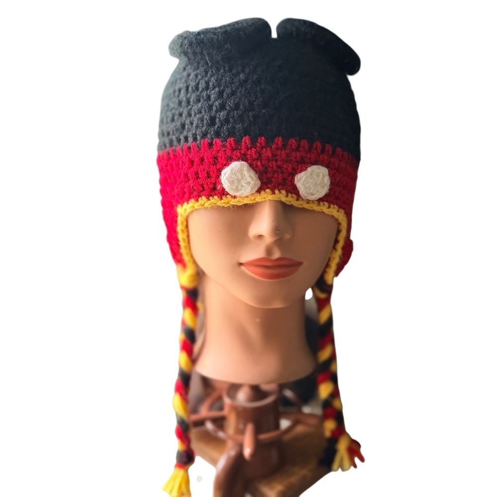 Unbranded Mickey Mouse‎ Crochet Beanie Kids OS Black Red Yellow  Earflap